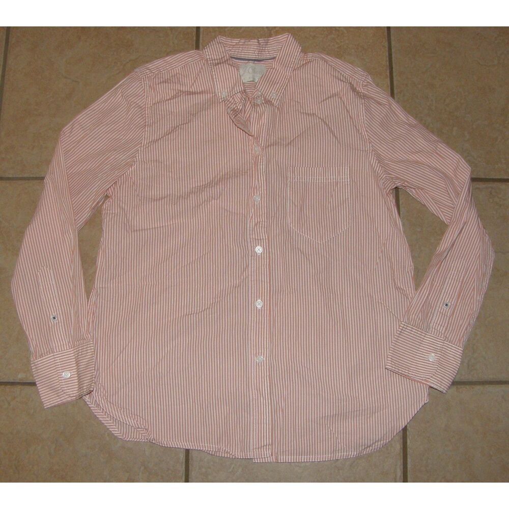 J CREW Melon Striped Sz 10 Casual or Dress Button Up Classic Cotton Shirt